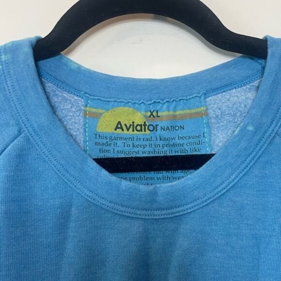 Aviator Nation 5 Stripe Rainbow Crew Neck Sweatshirt Ocean Blue XL Made In USA - Picture 5 of 8